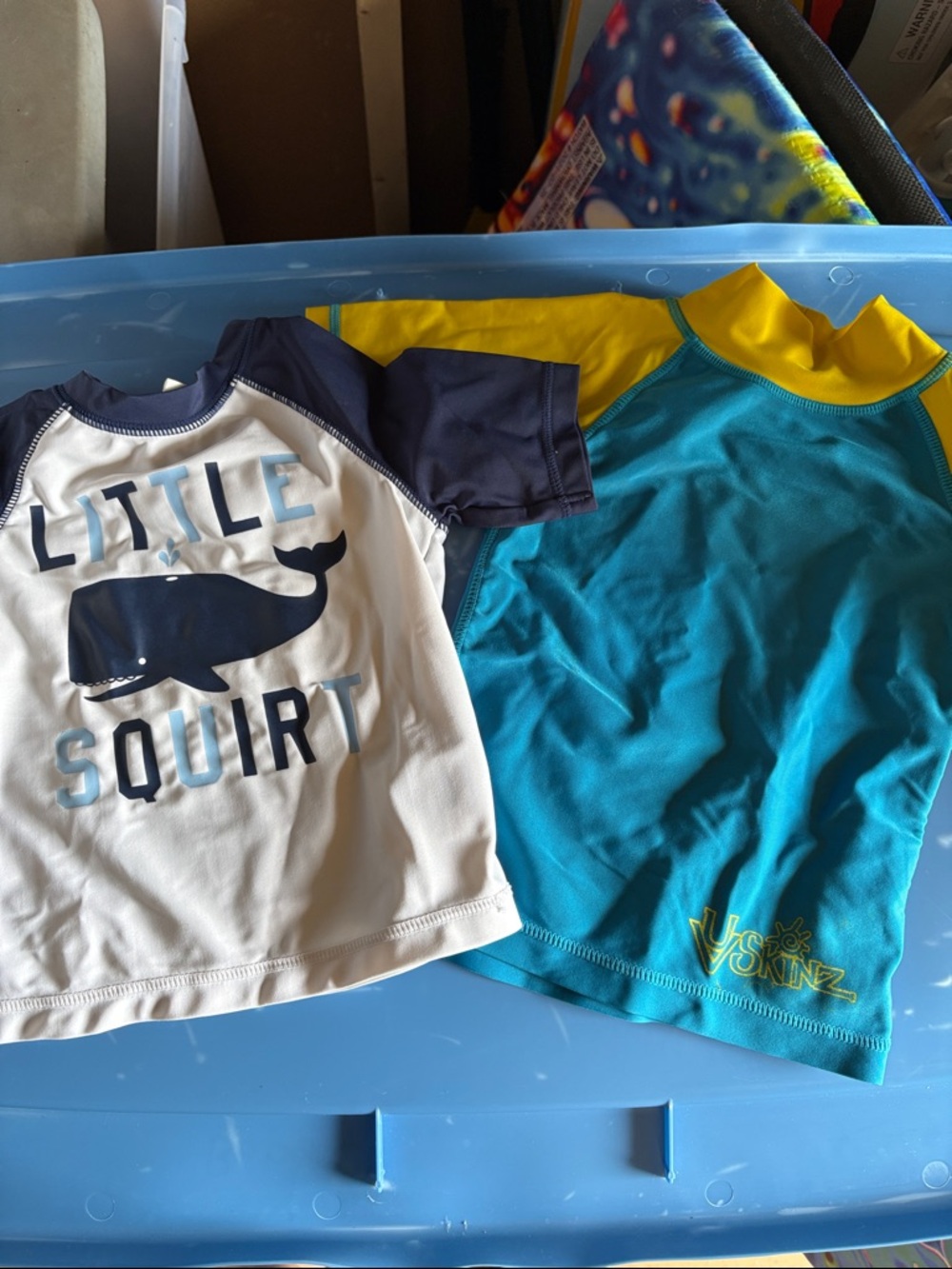 VS Skinz Boys' Teal & Yellow Rashguard and Little Squirt Navy/White Swim Top